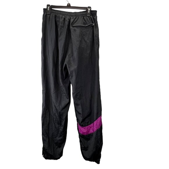 Vintage 80s Windbreaker Pants L Men Black Purple Lined Pockets Ankle Zip Warmup - Picture 1 of 6